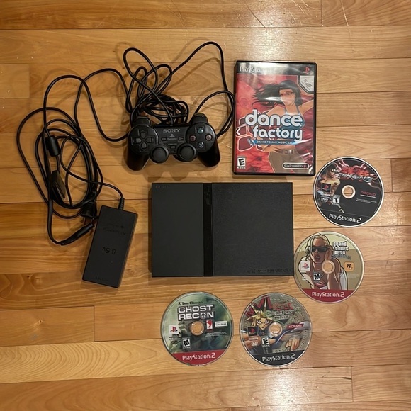 Sony Playstation 2 Slim Console Bundle w/ 1 Controller & 5 Games & 16MB Card
